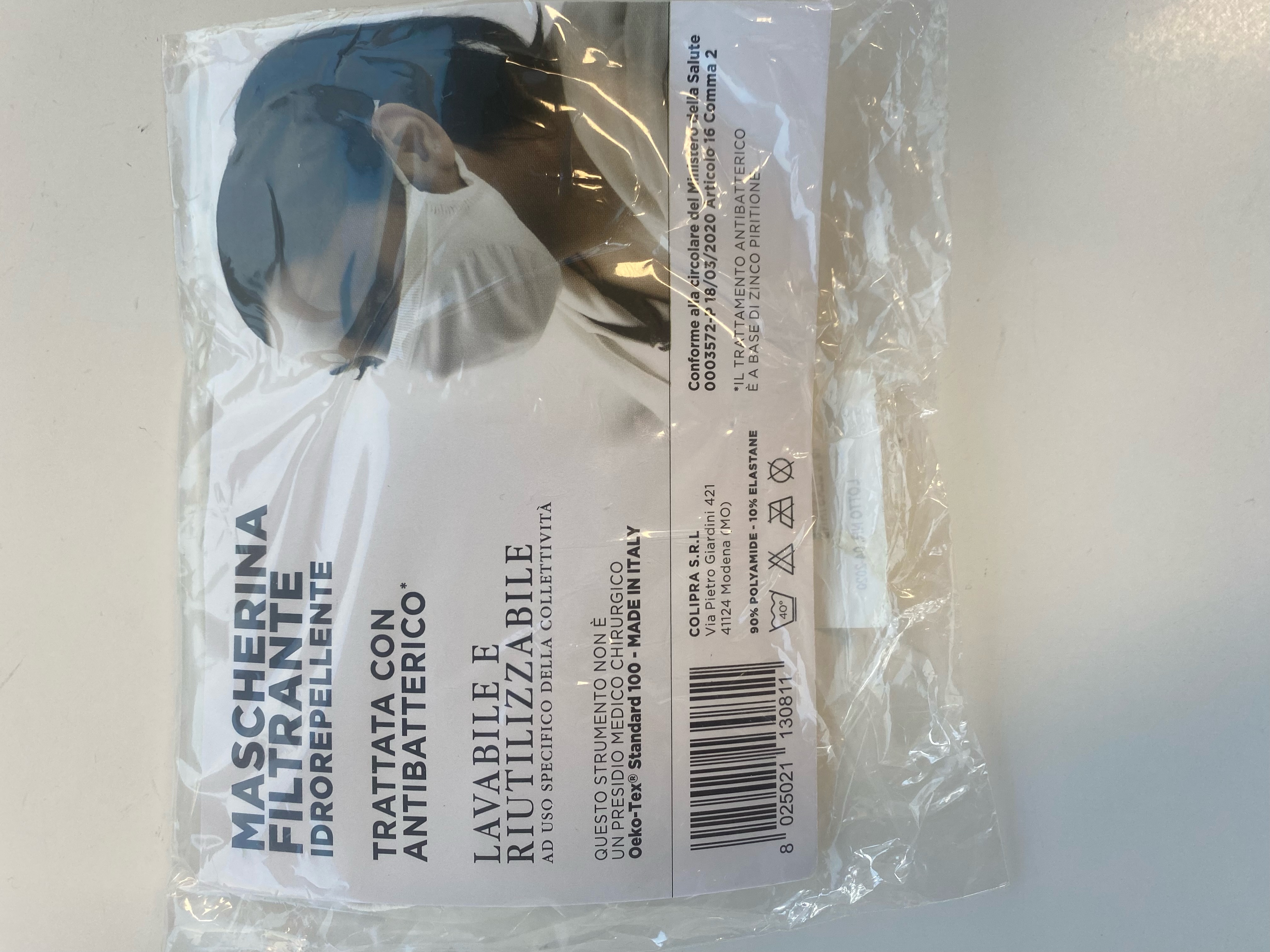 Mascherina filtrante idrorepellente trattata con antibatterico - per adulti